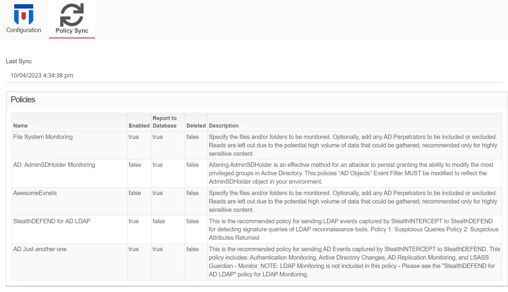 Netwrix Integration Details on the Policy Sync tab