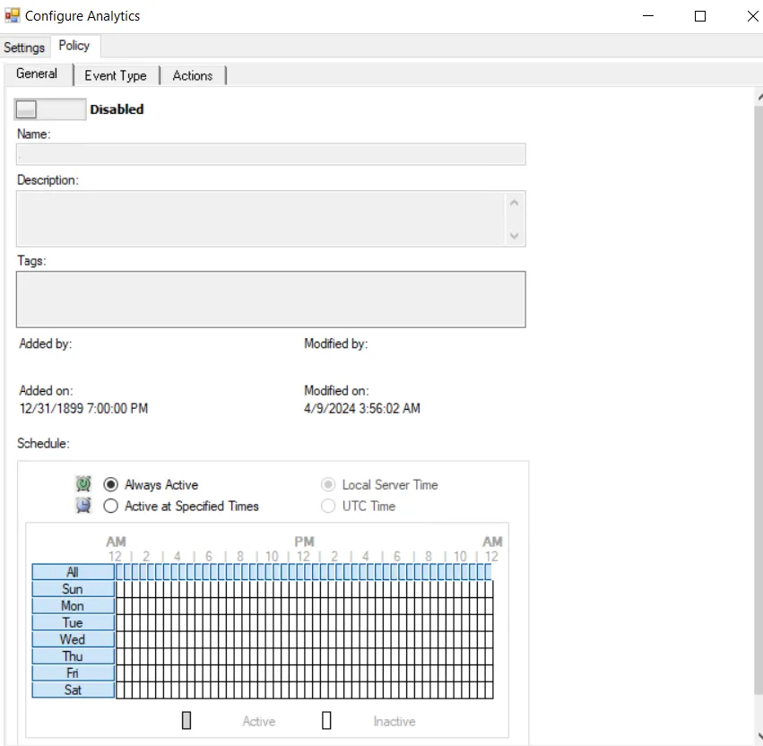 Horizontal Movement Attacks Analytic Type - Policy tab