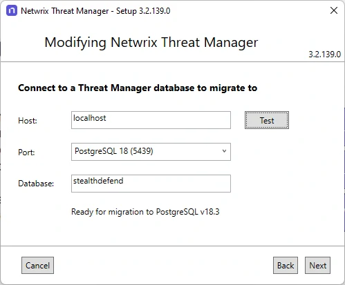 Netwrix Threat Manager installer — move database connection page
