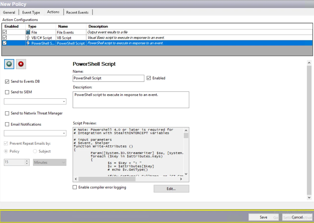 Actions tab – PowerShell 4.0 Action Created