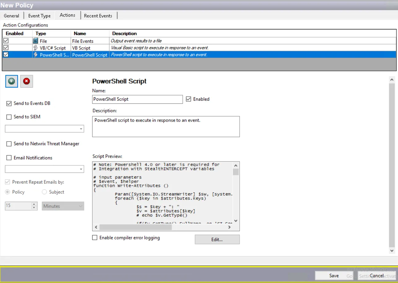 Actions tab – PowerShell 4.0 Action Created
