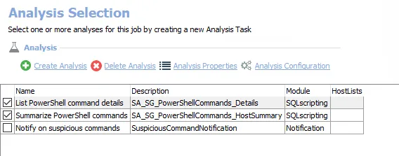 Analysis Tasks for the SG_PowerShellCommands Job