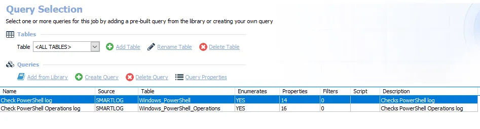 Queries for the SG_PowerShellCommands Job