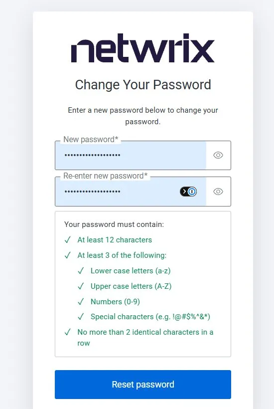 Netwrix account password setup screen