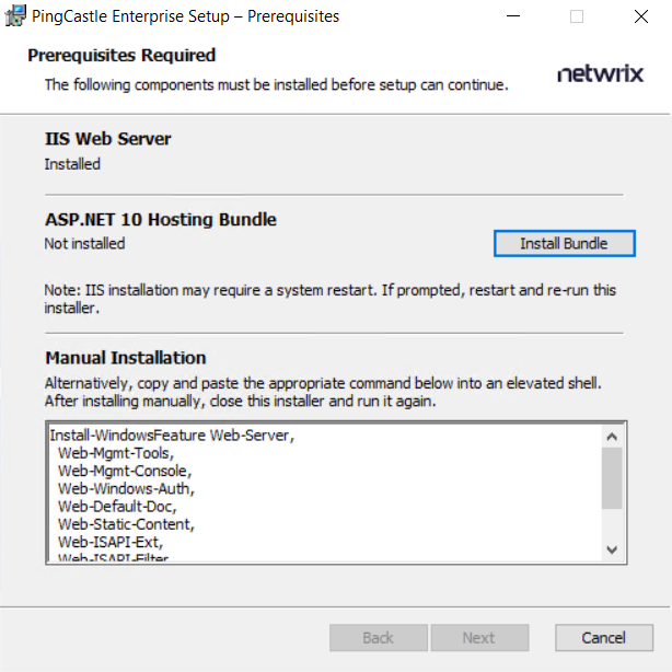 A screenshot of the installer installing the required ASP.NET Hosting Bundle version as part of the upgrade.