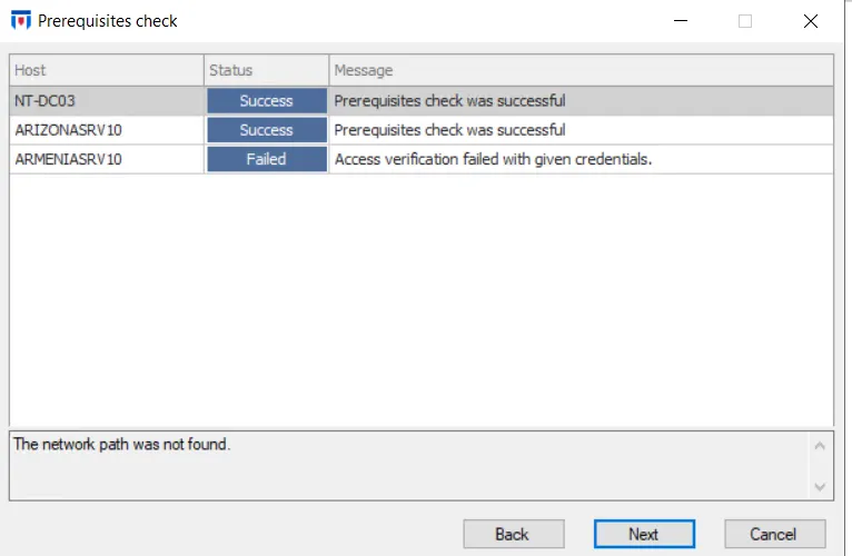 Deploy Agents wizard – Prerequisites Check page