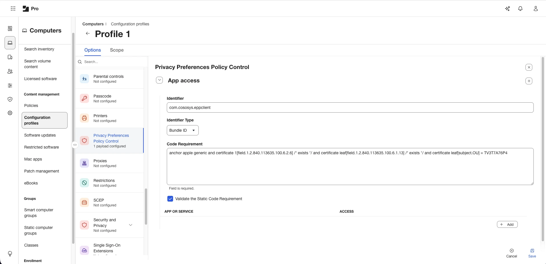 Configuring Privacy Peferences Policy Control