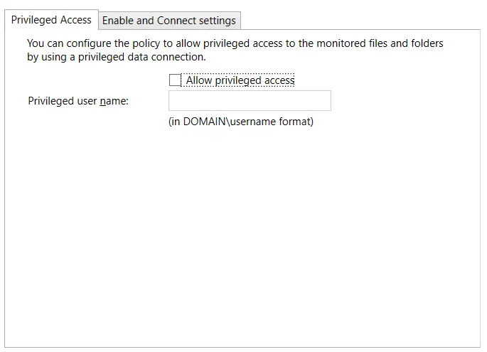Privileged Access section in the FPolicy Tab
