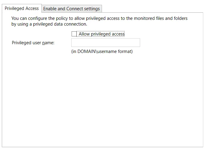 Privileged Access section in the FPolicy Tab