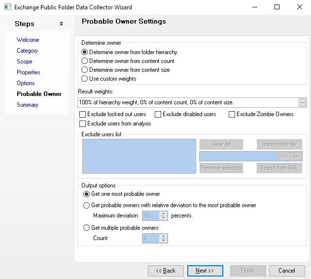 System Info Data Collector Wizard Probable Owner page