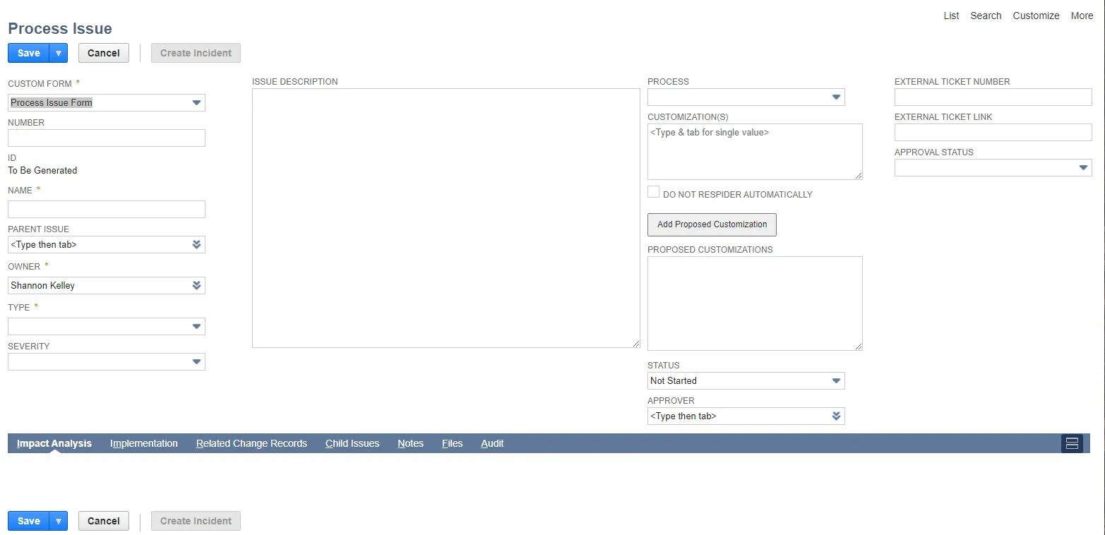 Initiate a Process Issue
