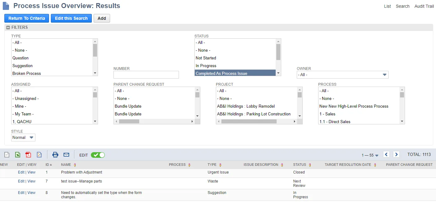 Process Issue Reports