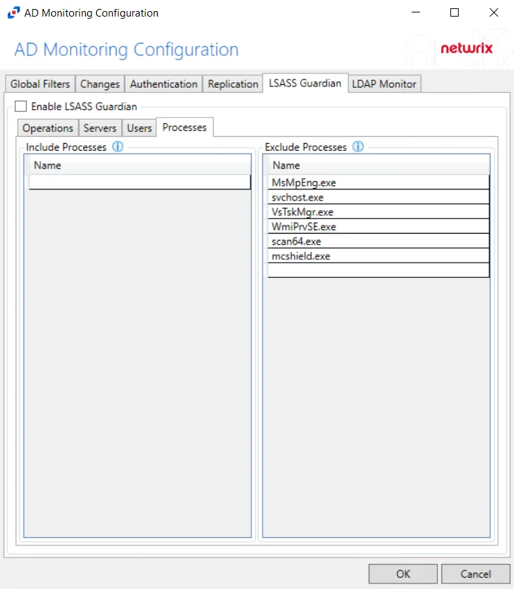 Processes Tab in the LSASS Guardian Tab