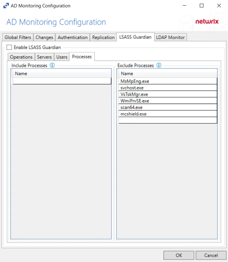 Processes Tab in the LSASS Guardian Tab