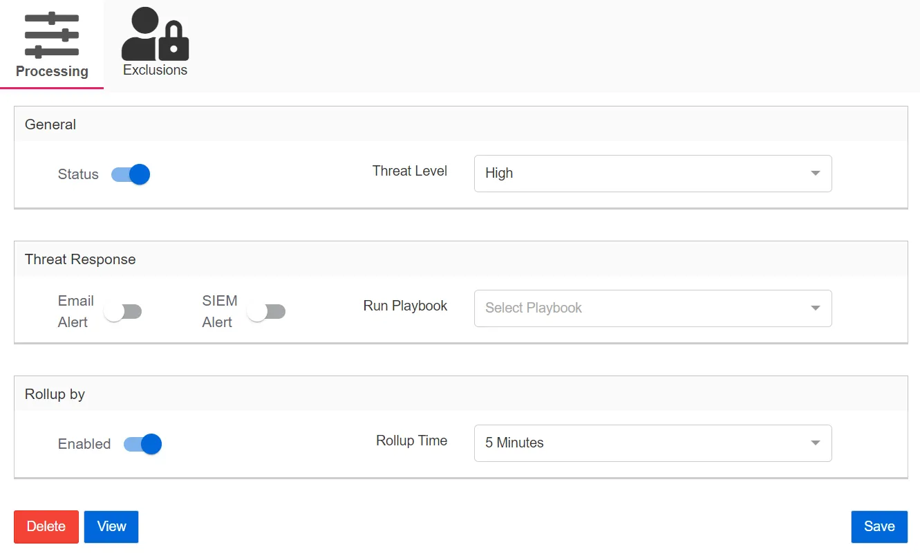 This screenshot displays the Processing tab.