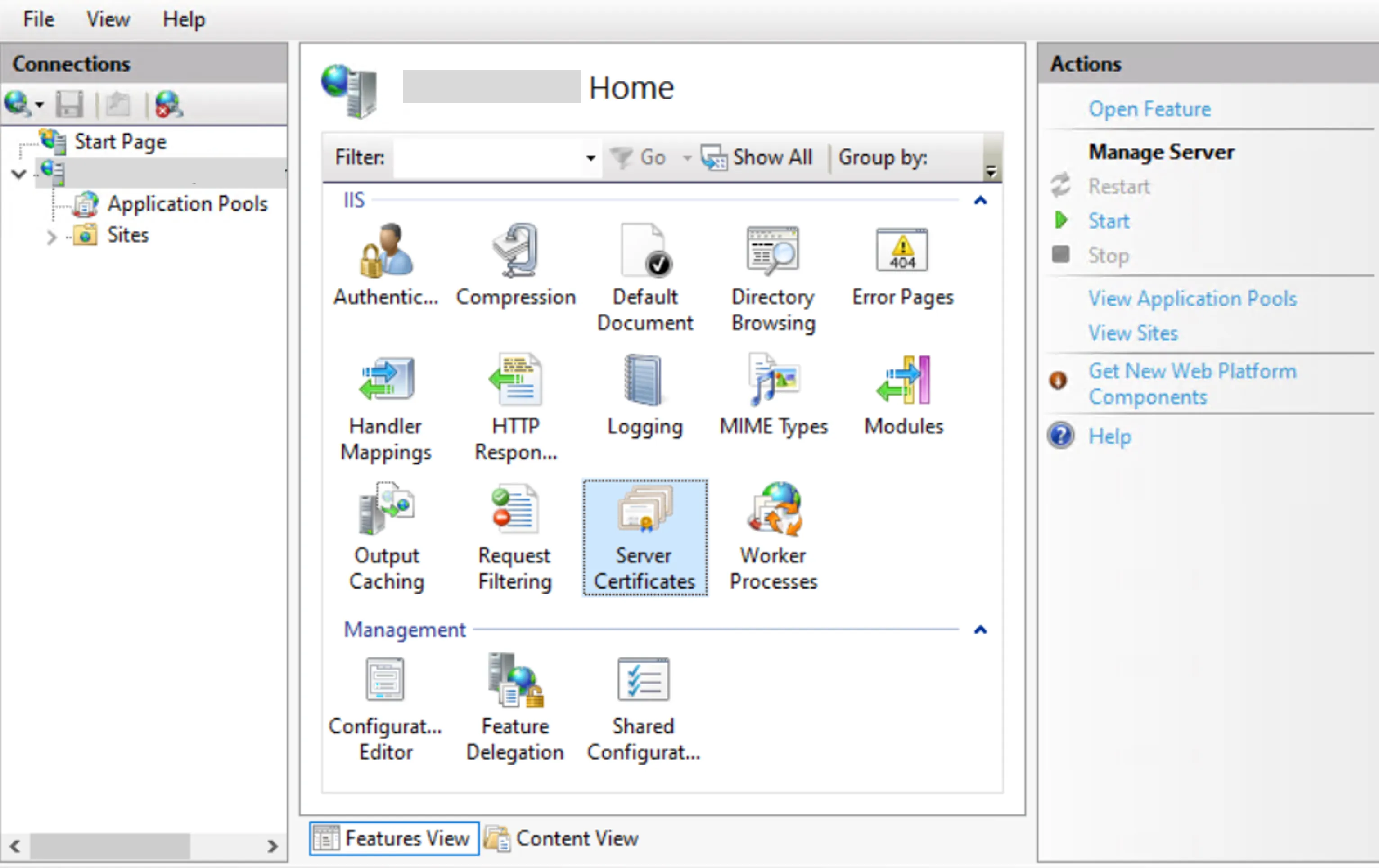 IIS Server Certificate: Step 1