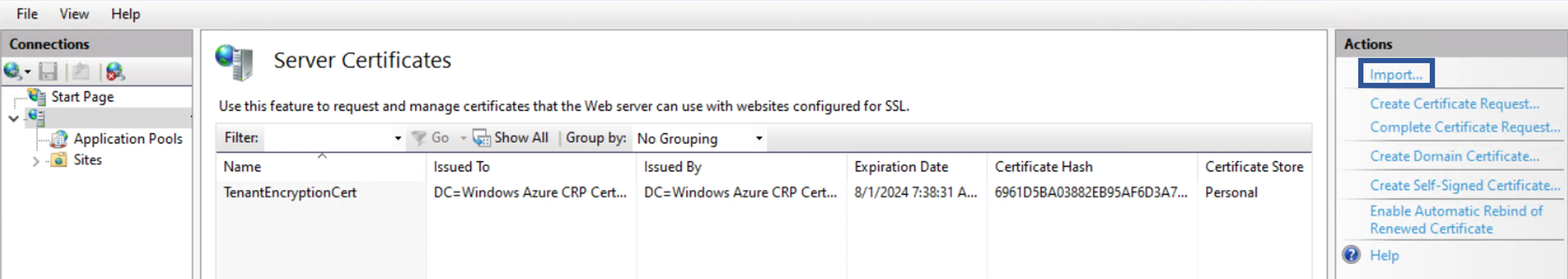 IIS Server Certificate: Step 2