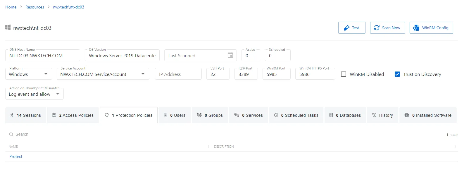 Host Protection Policies Tab