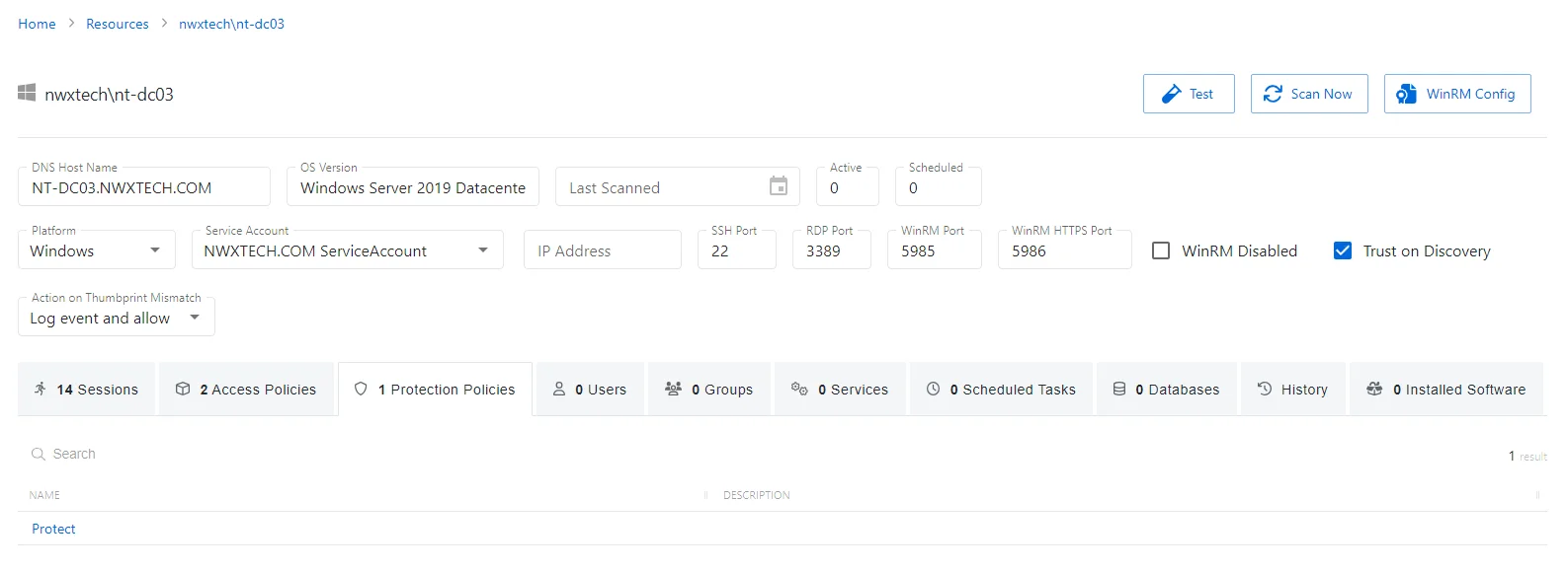 Host Protection Policies Tab
