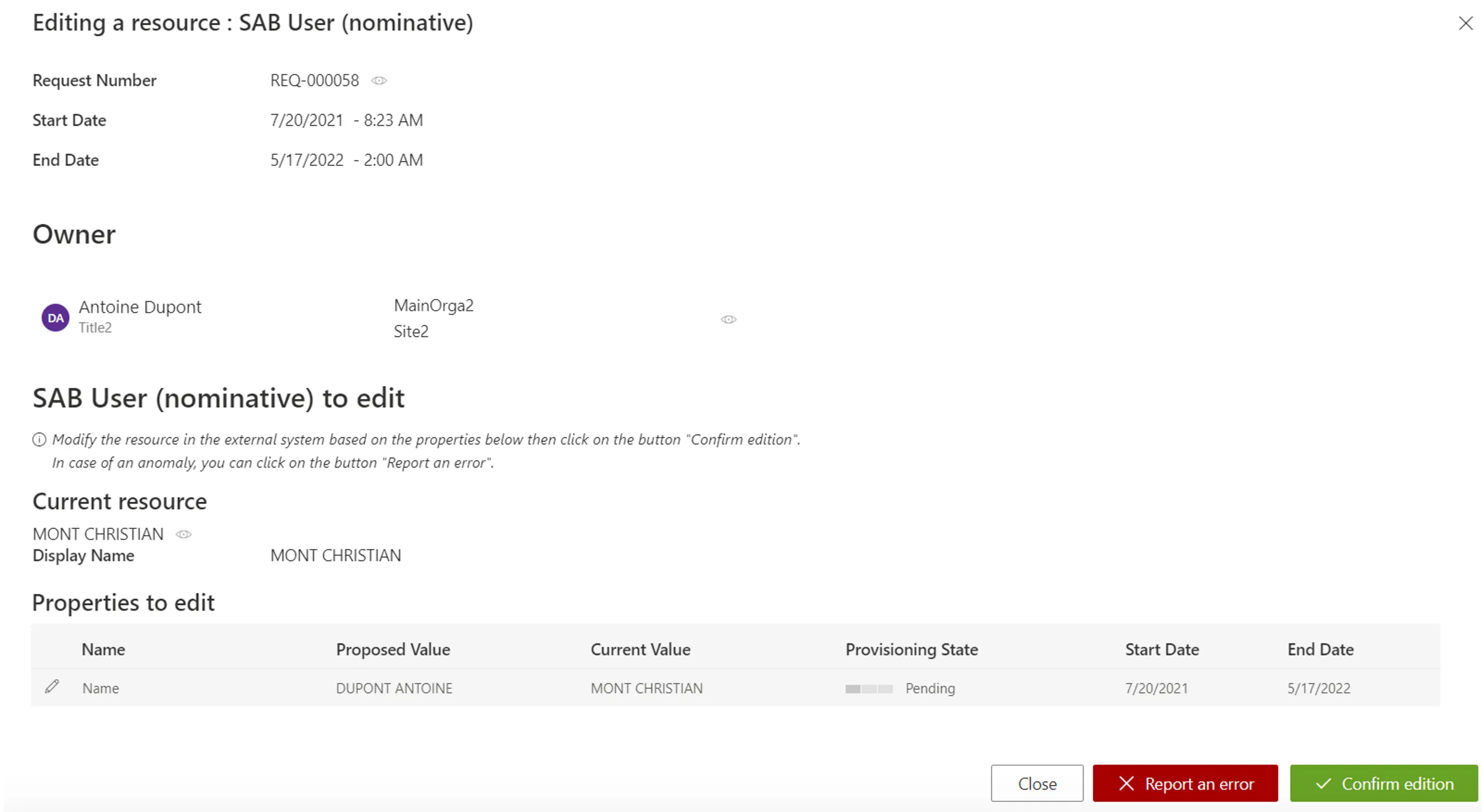 Creation Provisioning Order