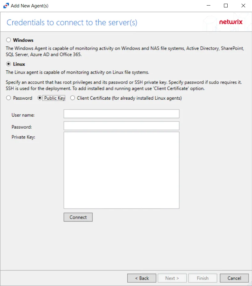 Credentials to Connect to the Server(s) 