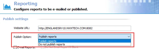 Publish Option on Global Settings Reporting page