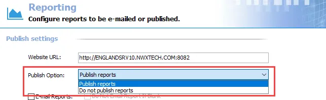 Publish Option on Global Settings Reporting page