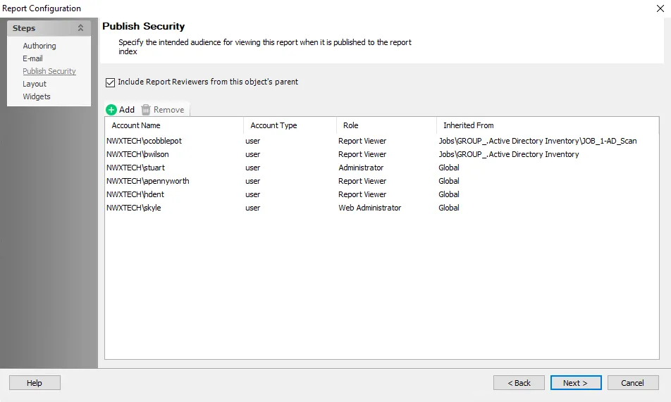 Publish Security page