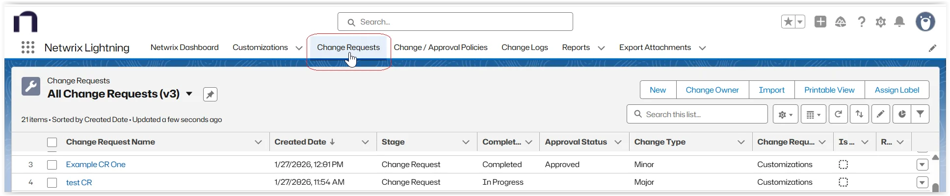 Open Completed Change Request