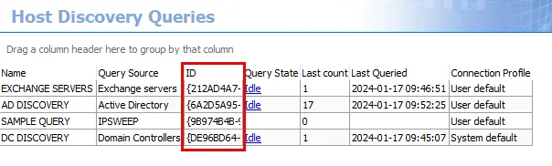 Host Discovery Queries table with column added