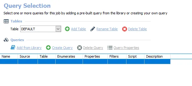 Query Selection page