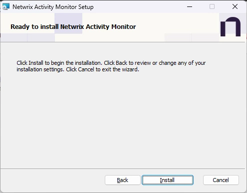Ready to Install Netwrix Activity Monitor Page