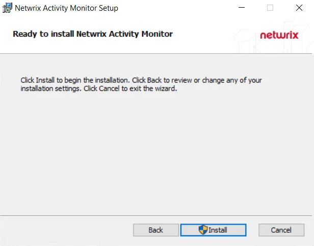 Ready to Install Netwrix Activity Monitor Page