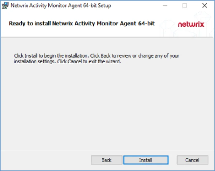 Ready to install Netwrix Activity Monitor Agent 64-bit Page