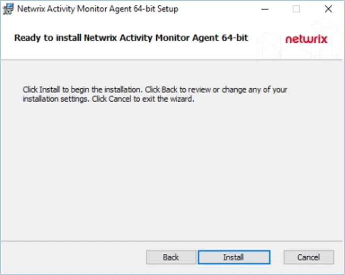 Ready to install Netwrix Activity Monitor Agent 64-bit Page