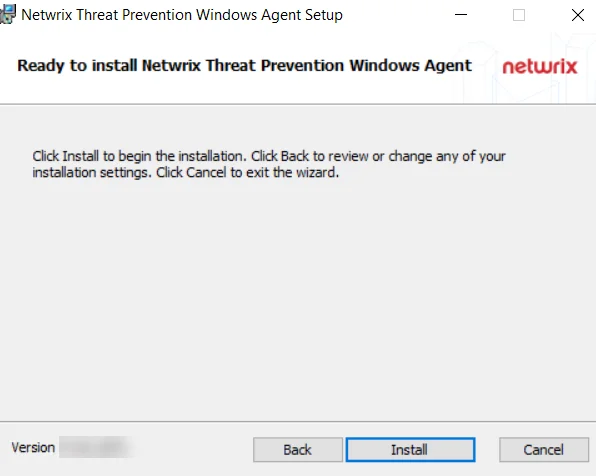 Windows Agent Setup wizard on the Ready page