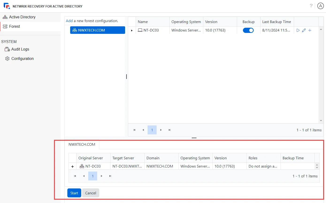 Recovery Playbook created on the Forest Page