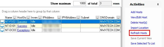 Refresh Hosts option on Activities pane