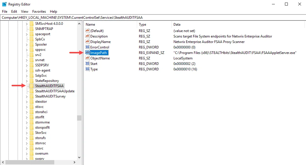 File System Proxy ImagePath registry key in the Registry Editor