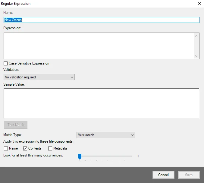 Regular Expression window
