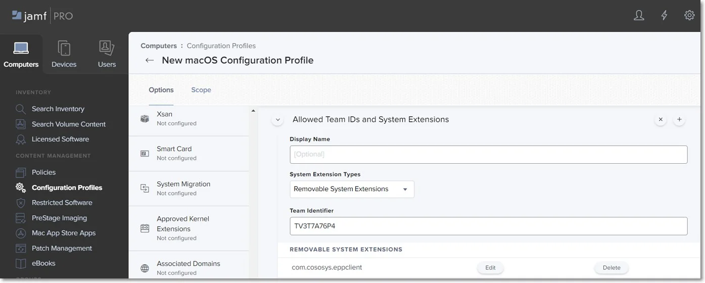 Adding a new policy that will allow the removing of system extensions
