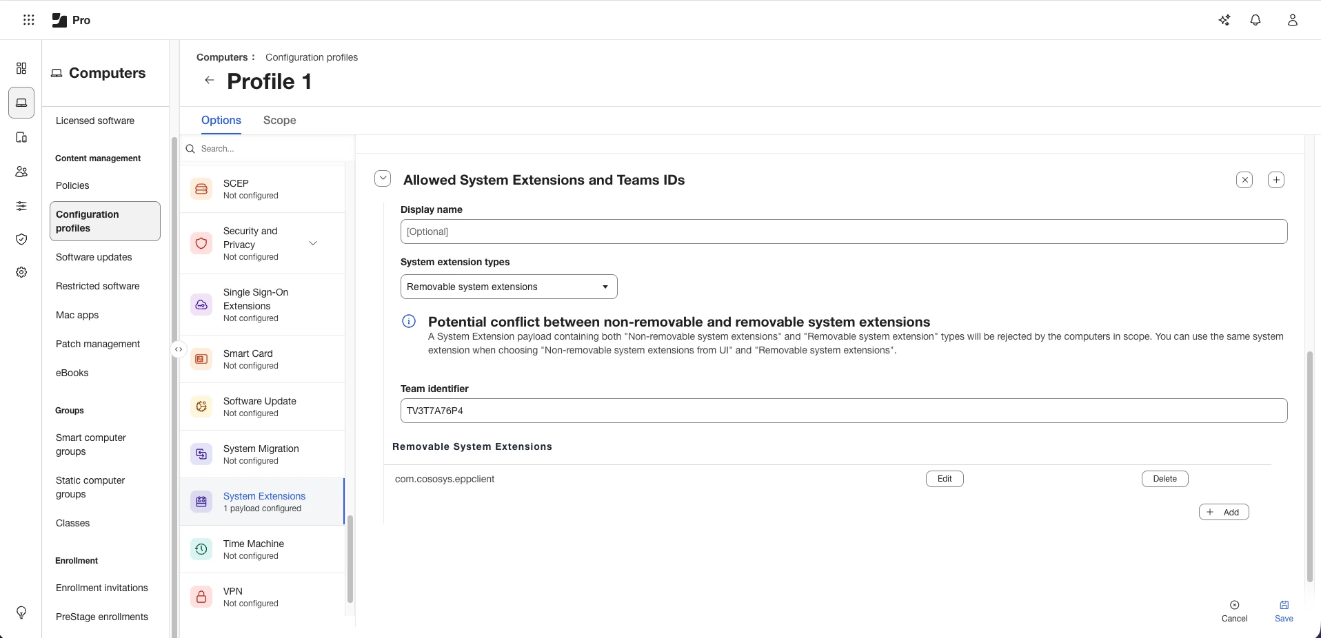 Adding a new policy that will allow the removing of system extensions