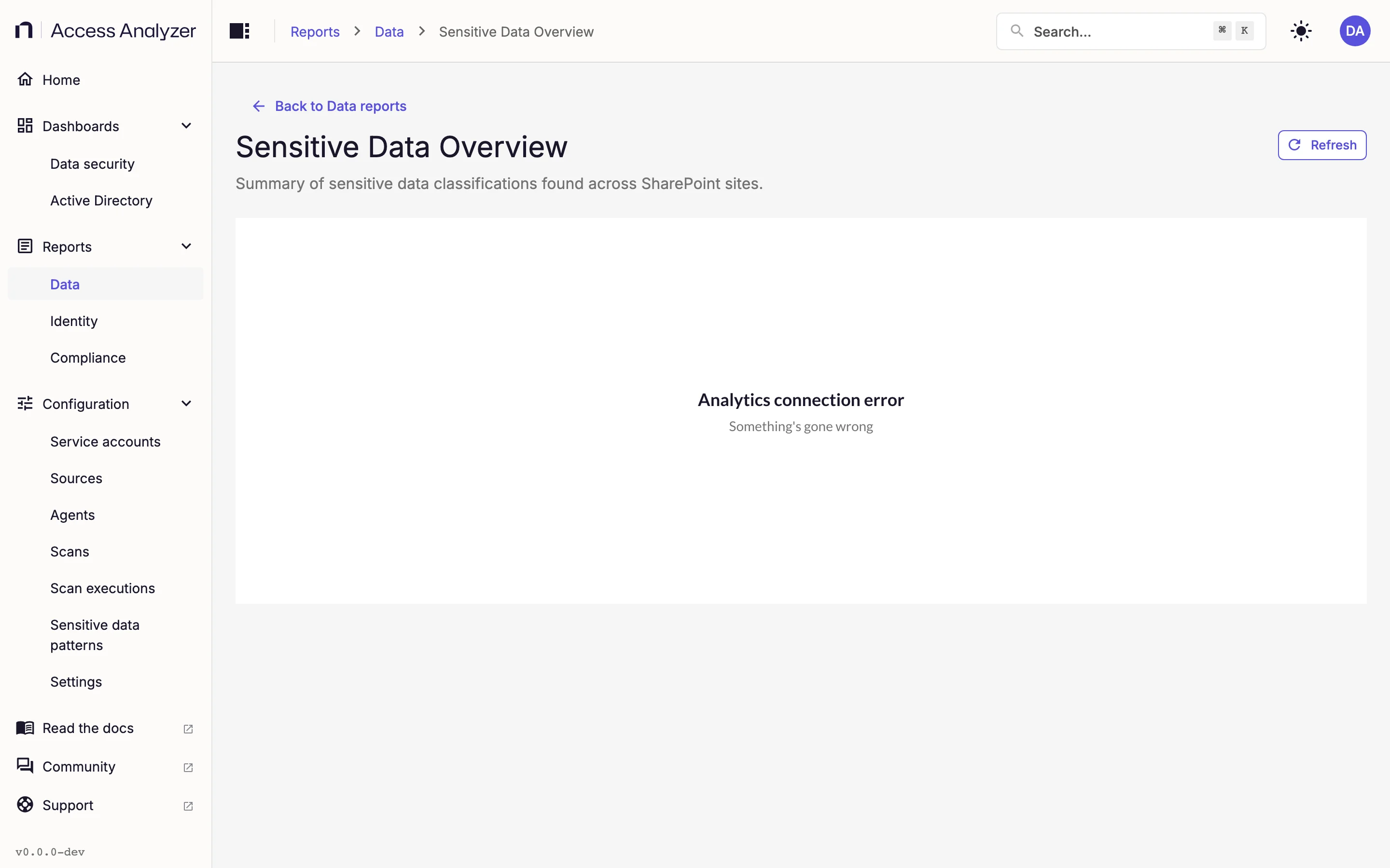 Sensitive Data Overview report