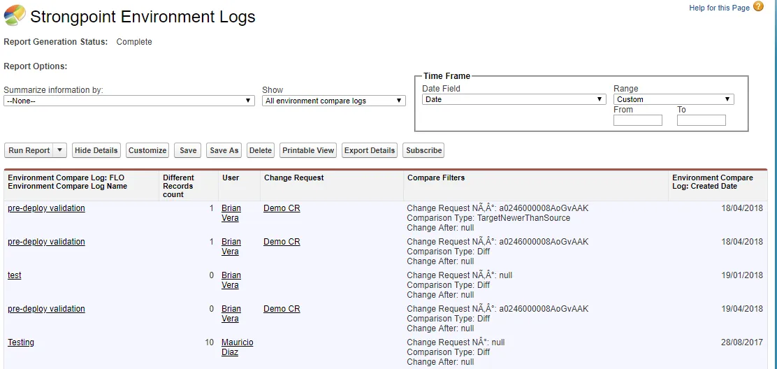 Environment Compare Log Report