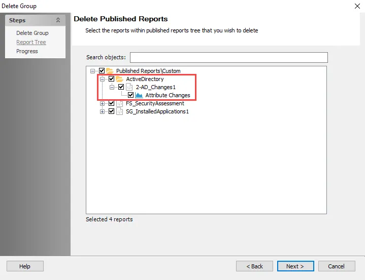 Delete Published Reports page with a report from previous deletion