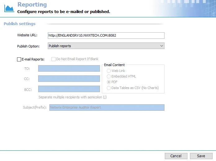 Global Settings Reporting page