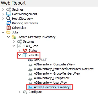 Report under the Results Node in the Jobs Tree