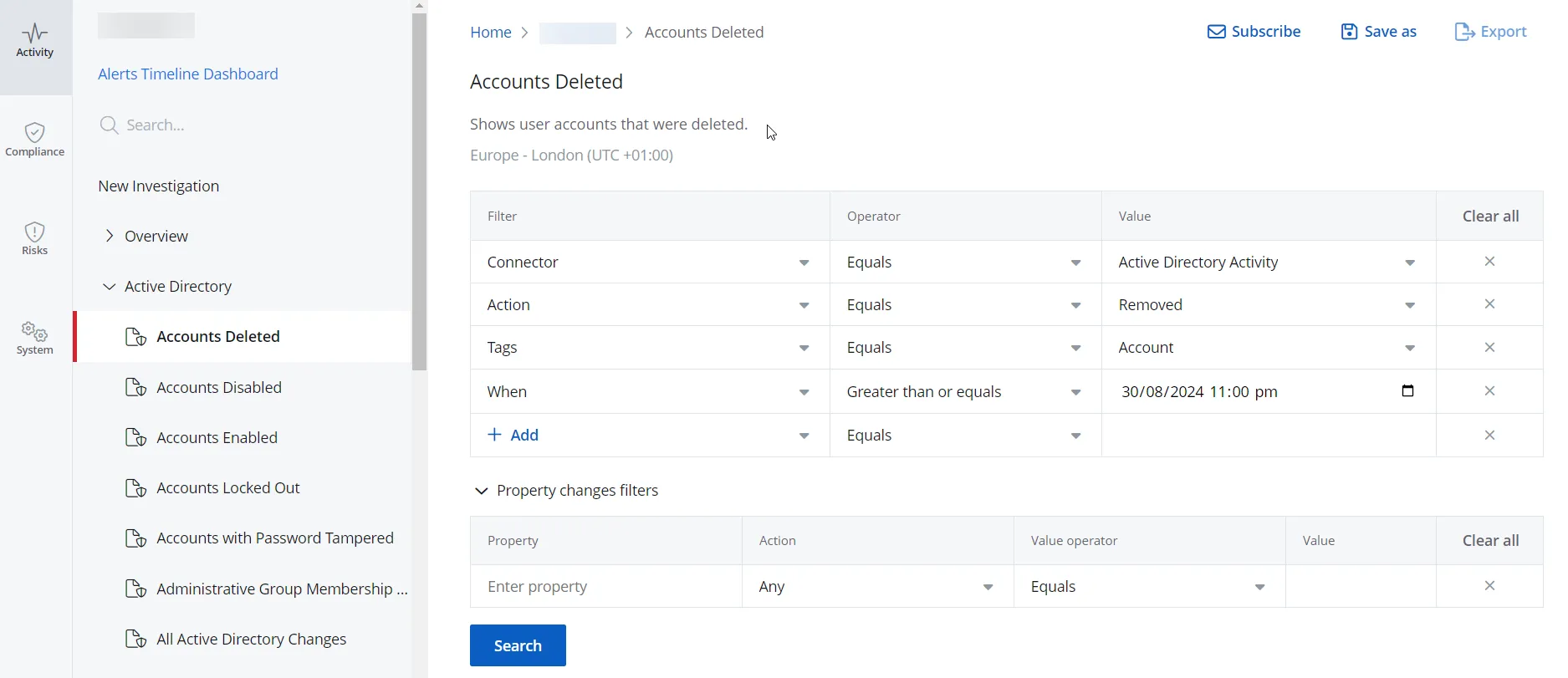 Activity Reports pane