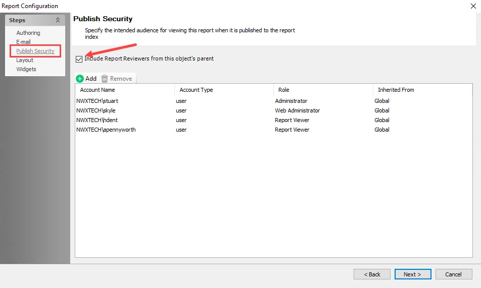 Report Configuration Level