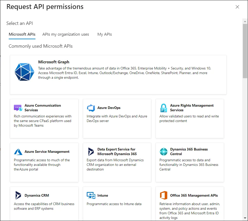 Request API permissions page